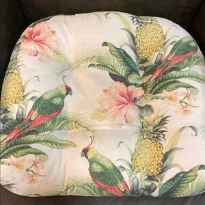 Tropical Green, Cream and Pink Accent Cushion with Birds & Pineapples